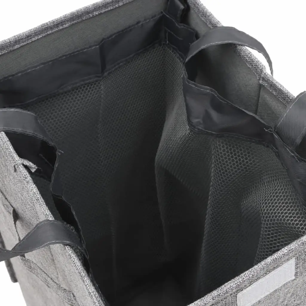 Foldable Laundry Hamper Faux Linen Fabric Grey 26x34.5x59.5cm Storage Basket with Lid