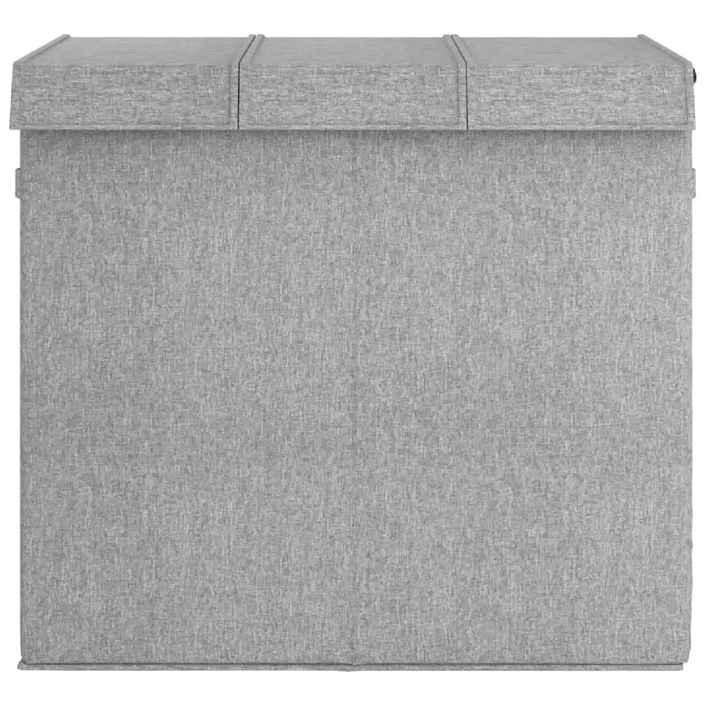 Laundry Hamper 3-Section Grey Faux Linen Fabric 64.5x34.5x59cm Foldable with Lid and Side Handles