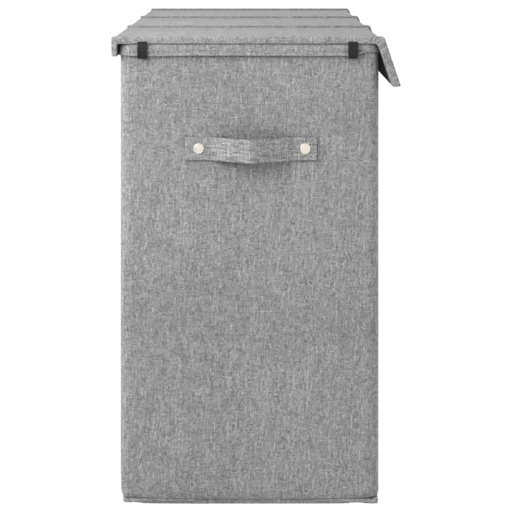 Laundry Hamper 3-Section Grey Faux Linen Fabric 64.5x34.5x59cm Foldable with Lid and Side Handles