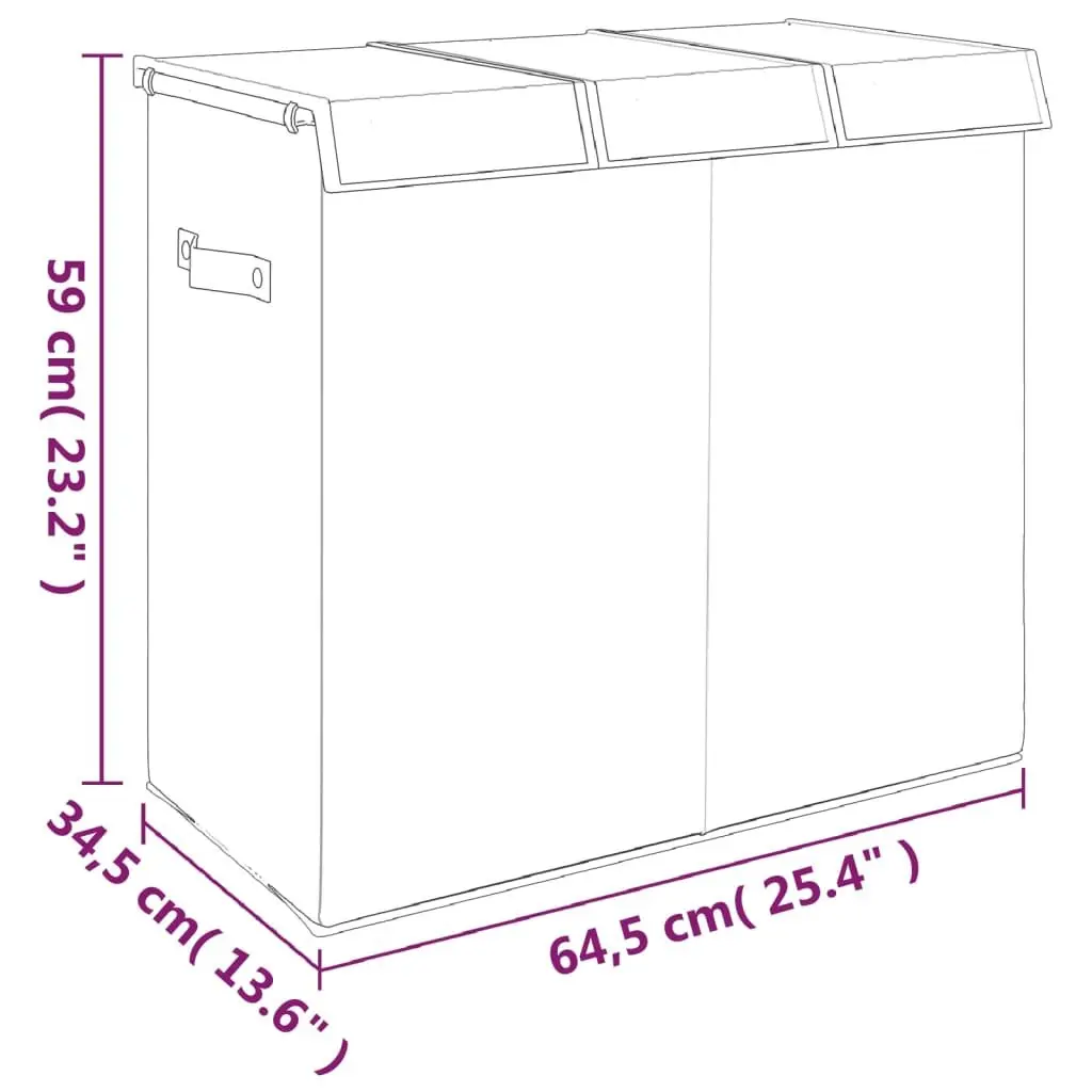 Laundry Hamper 3-Section Grey Faux Linen Fabric 64.5x34.5x59cm Foldable with Lid and Side Handles