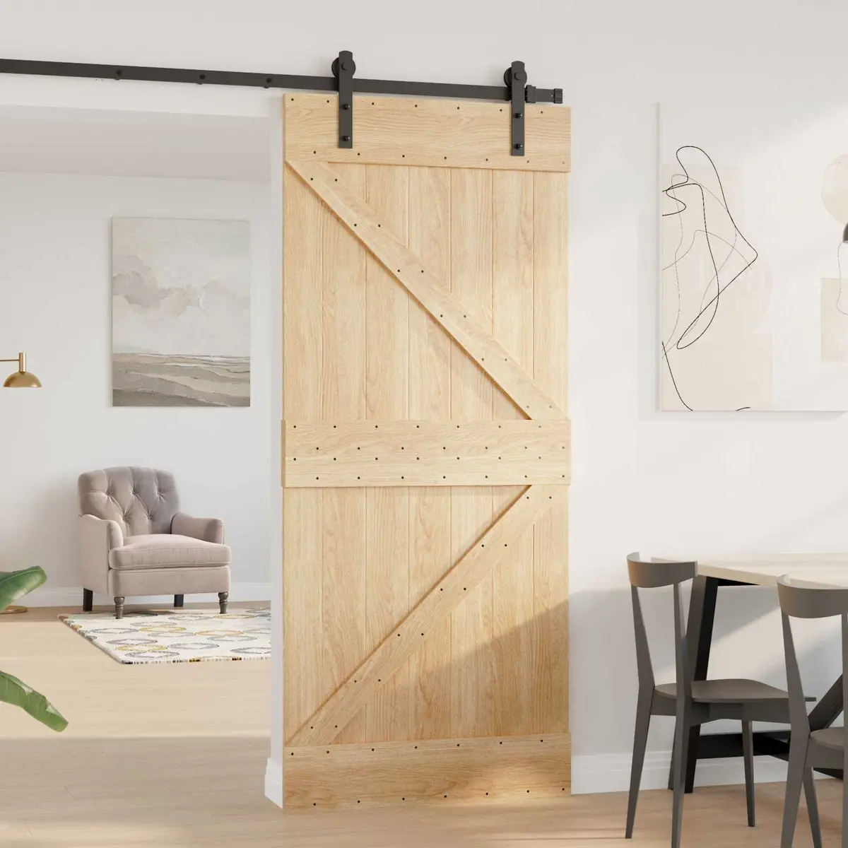 Solid Pine Wood Interior Door 90x210cm Natural Modern Minimalist Design Clean