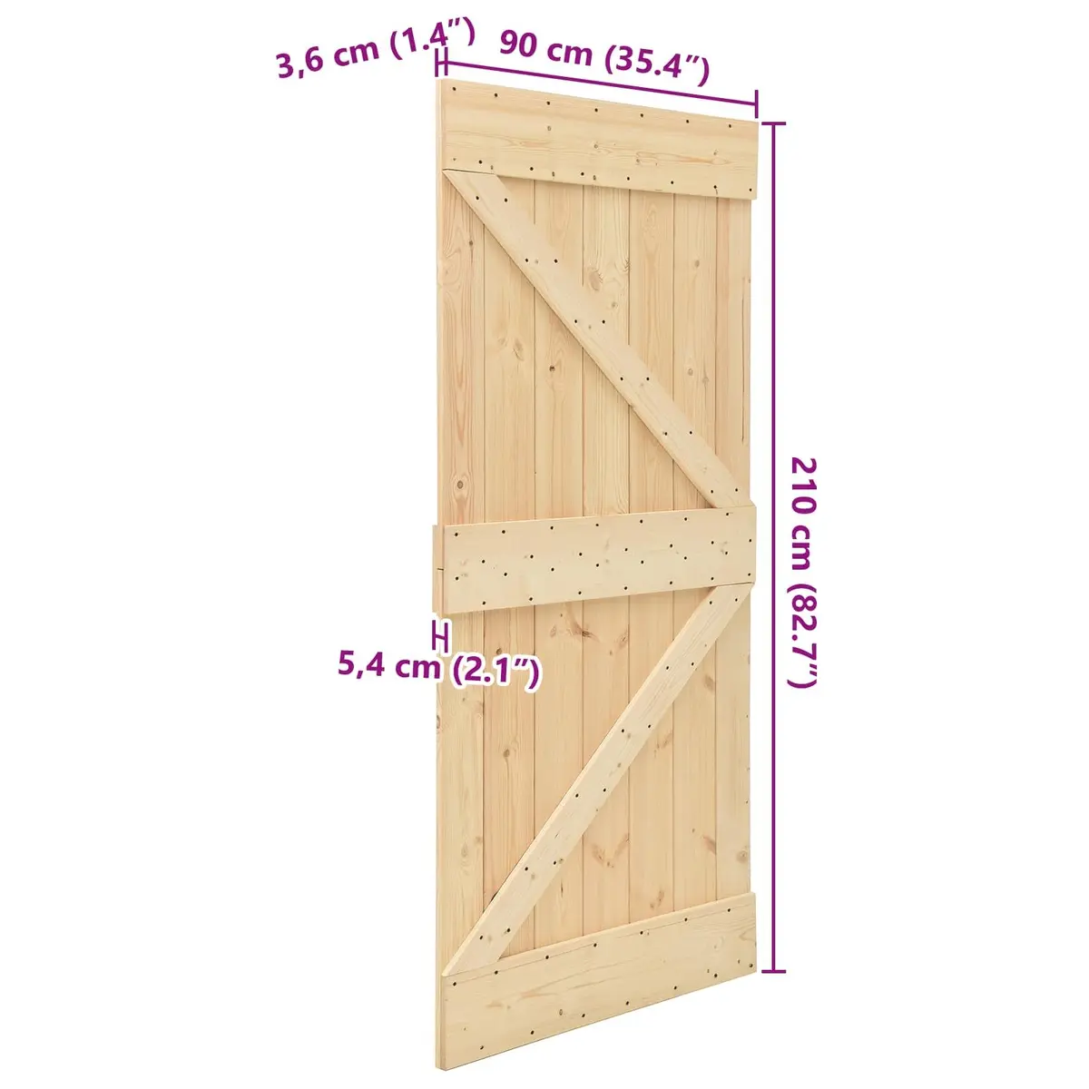 Solid Pine Wood Interior Door 90x210cm Natural Modern Minimalist Design Clean