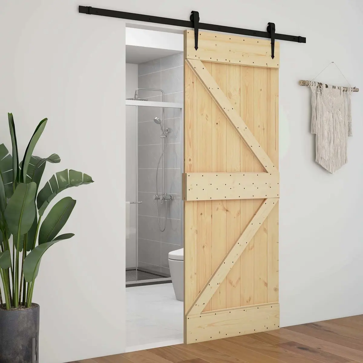Solid Pine Wood Door Interior 100 x 210 cm Natural Minimalist Design Clean Lines