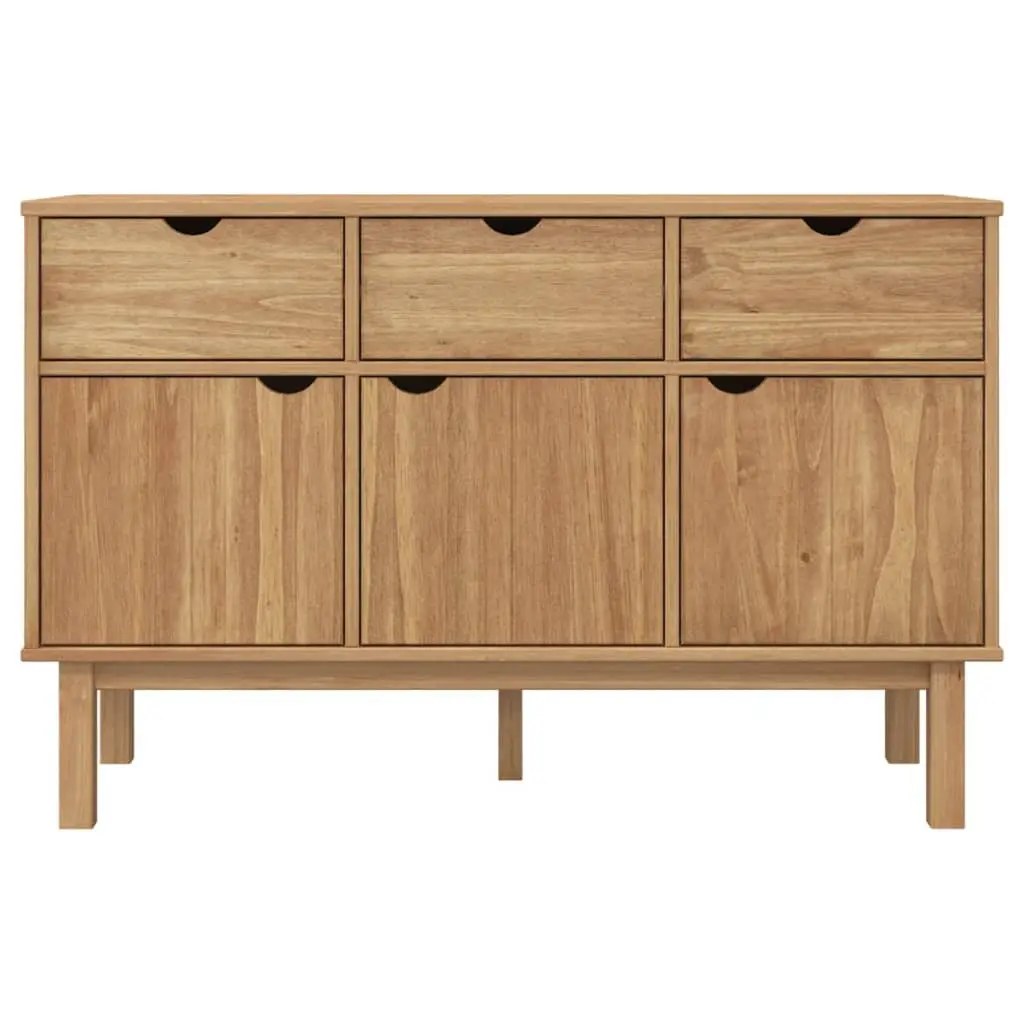Solid Wood Pine Sideboard with 3 Doors 3 Drawers Scandinavian Design Storage