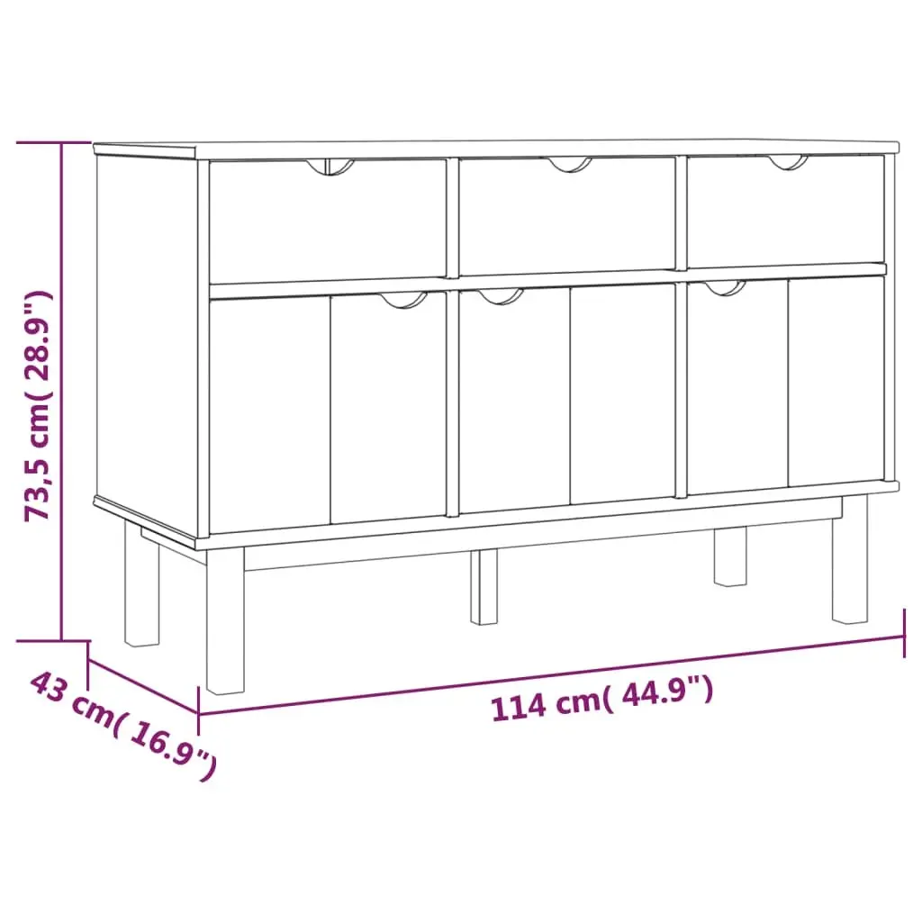 Solid Wood Pine Sideboard with 3 Doors 3 Drawers Scandinavian Design Storage