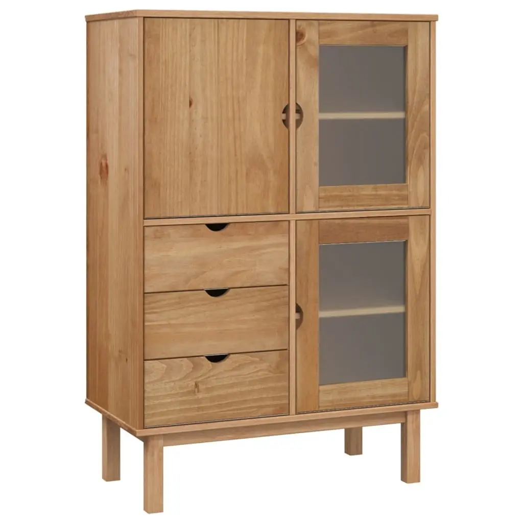 Highboard Solid Wood Pine Storage Cabinet 85x43x125cm 3 Drawers Sideboard Brown