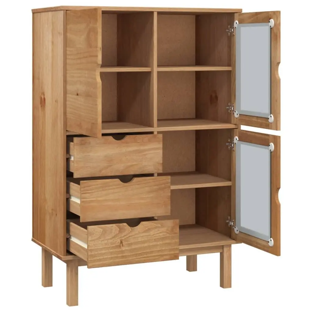 Highboard Solid Wood Pine Storage Cabinet 85x43x125cm 3 Drawers Sideboard Brown