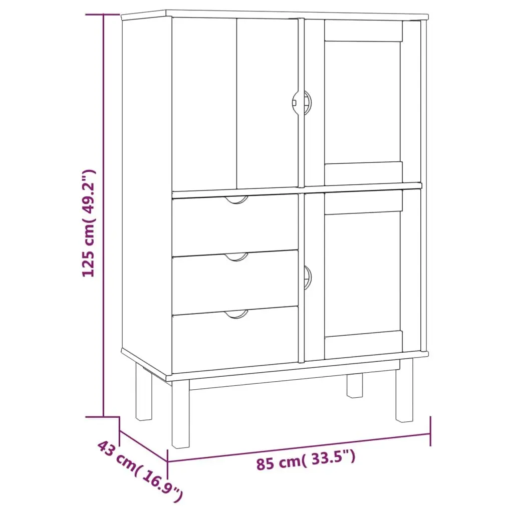 Highboard Solid Wood Pine Storage Cabinet 85x43x125cm 3 Drawers Sideboard Brown