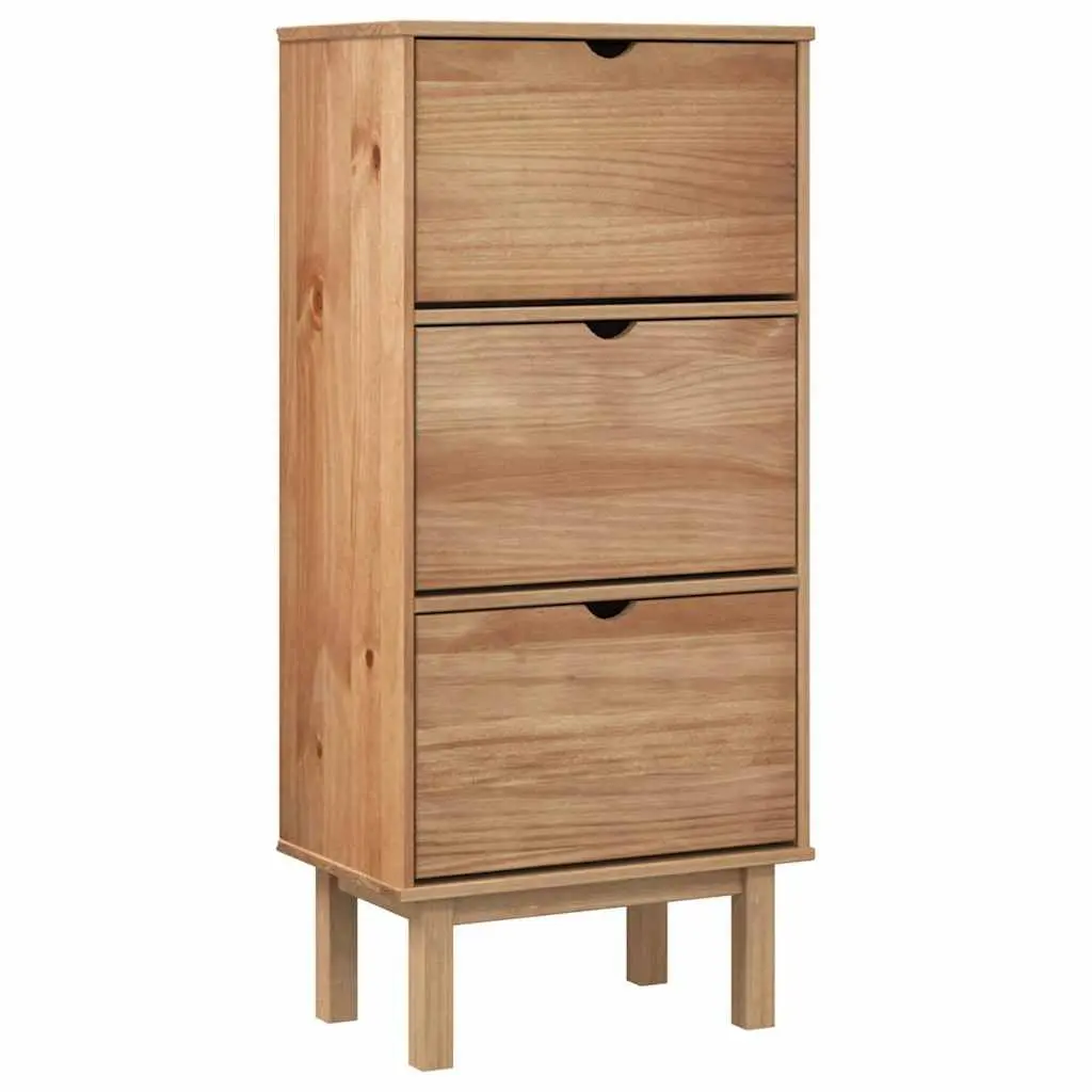 Shoe Cabinet with 3 Drawers Brown Solid Pine Wood Storage Organiser Furniture