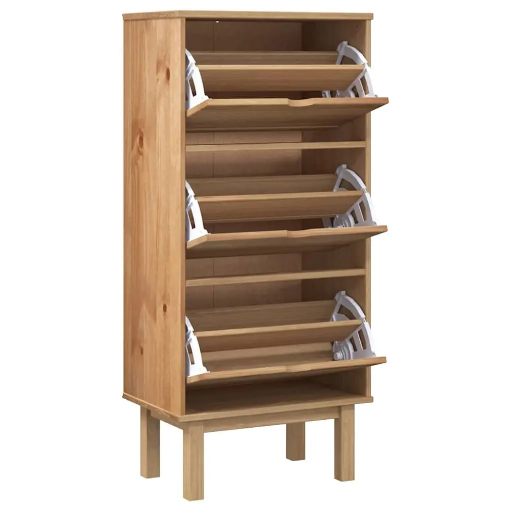 Shoe Cabinet with 3 Drawers Brown Solid Pine Wood Storage Organiser Furniture