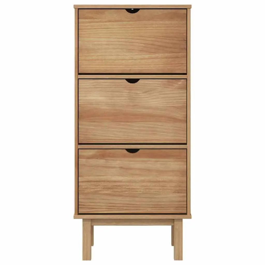 Shoe Cabinet with 3 Drawers Brown Solid Pine Wood Storage Organiser Furniture