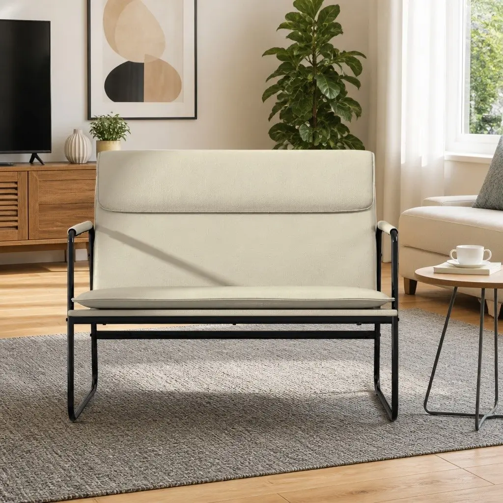 Faux Leather Bench Upholstered Seating 100 x 64 x 80 cm Cream
