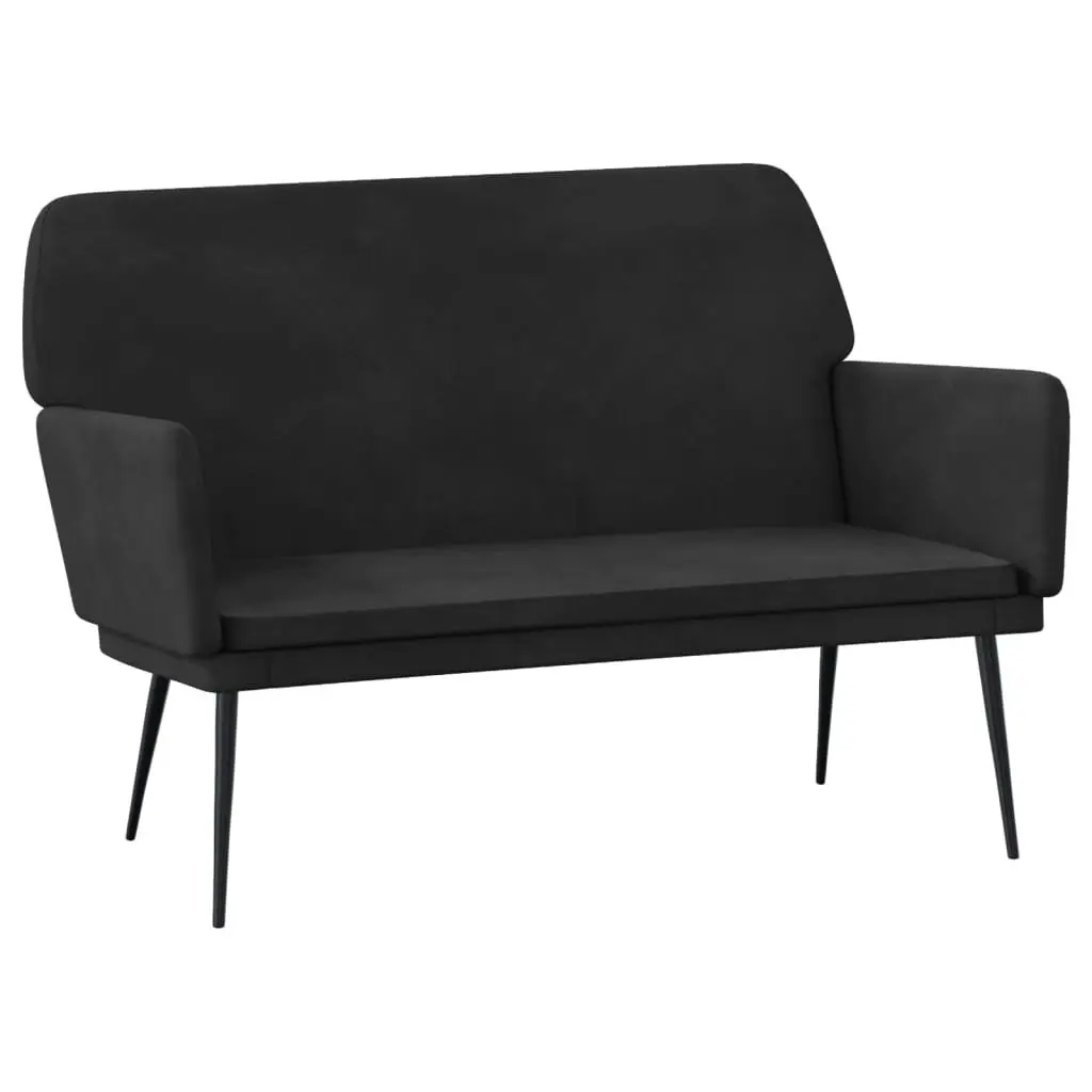 Upholstered Velvet Bench Padded Seat Armrests Metal Frame Black Lounge Chair