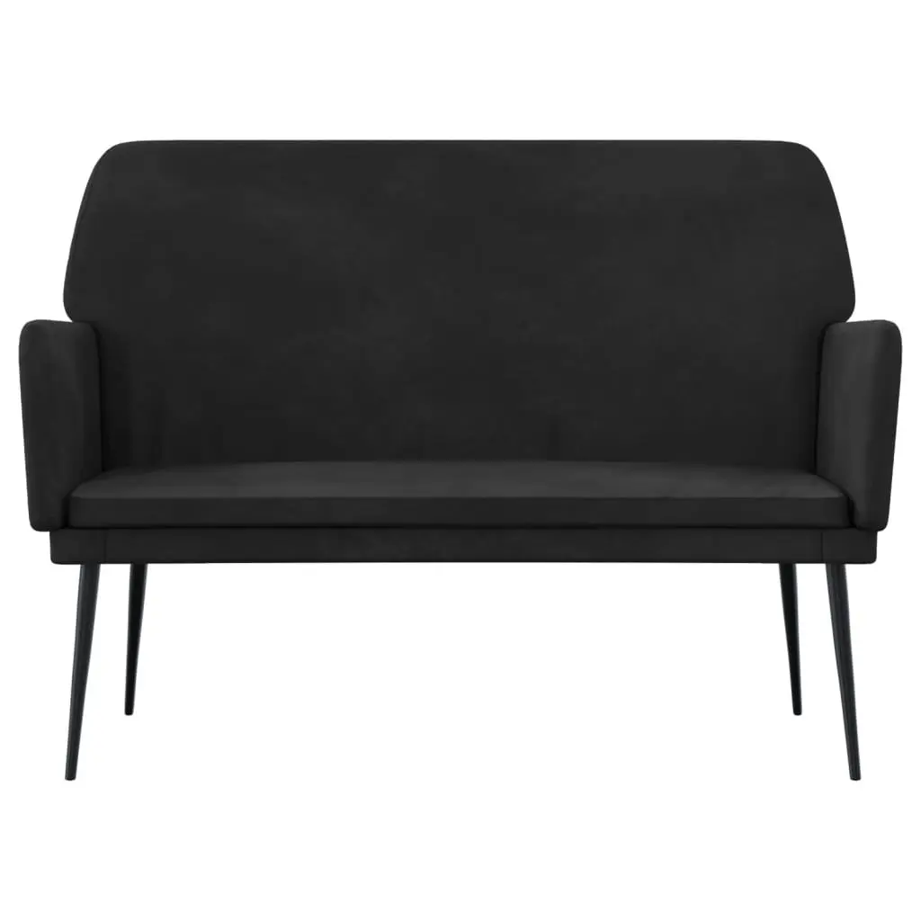 Upholstered Velvet Bench Padded Seat Armrests Metal Frame Black Lounge Chair