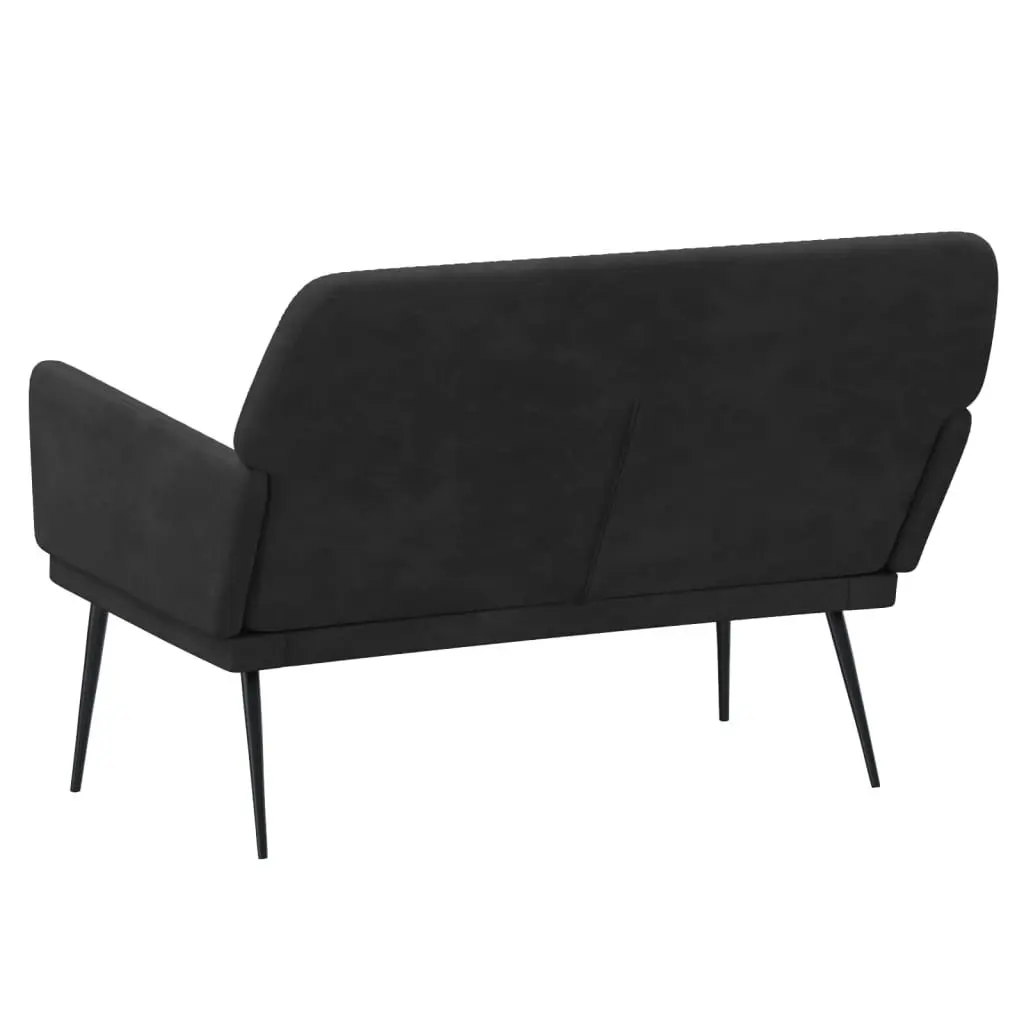 Upholstered Velvet Bench Padded Seat Armrests Metal Frame Black Lounge Chair