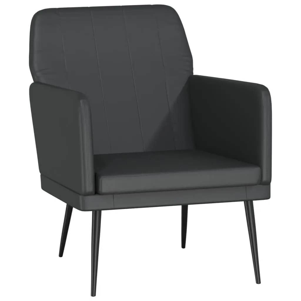 Black Faux Leather Armchair Metal Frame Relaxation Chair Padded Living Room Seat
