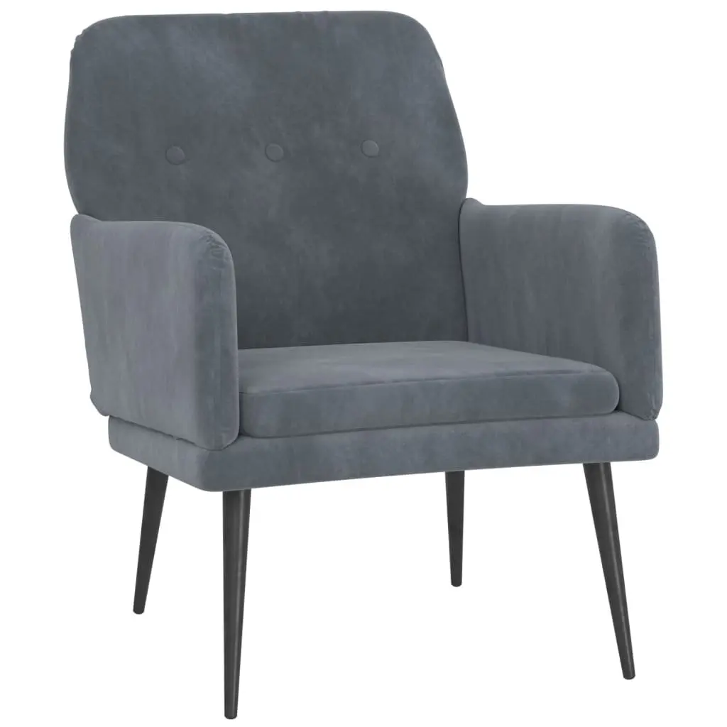 Armchair Dark Grey Velvet Upholstered Lounge Chair Relaxation Seating