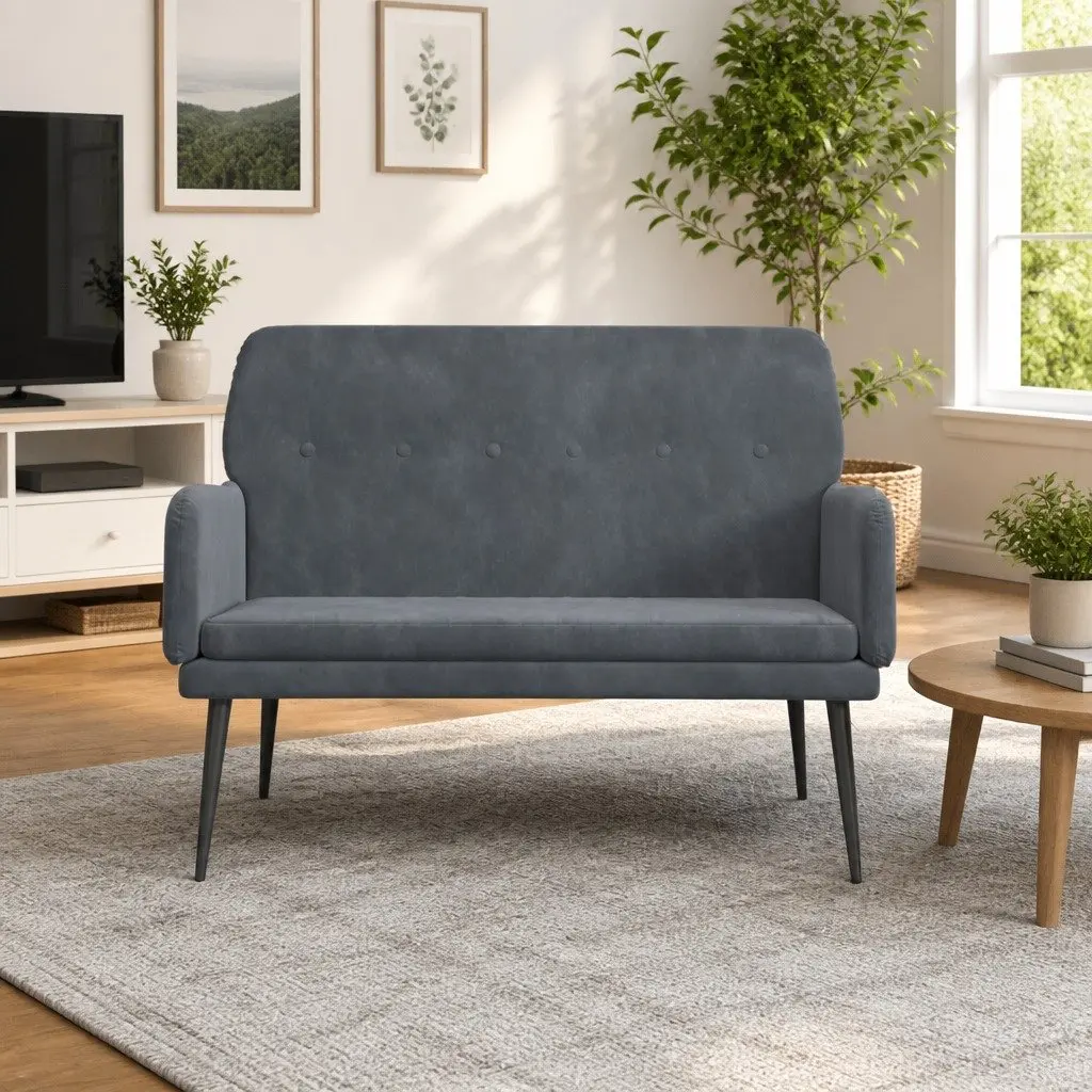 Bench Velvet Dark Grey Upholstered Seating Padded Seat Living Room Furniture