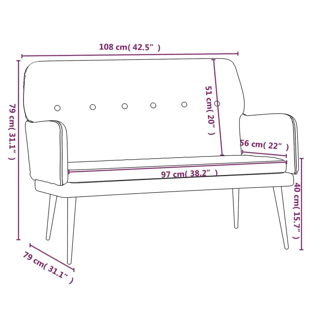 Bench Velvet Black Upholstered Armrest Padded Back 108 x 79 x 79 cm