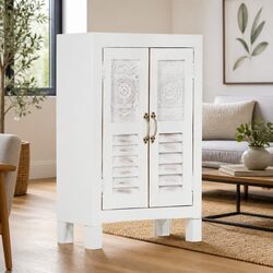Solid Wood Acacia Sideboard White Storage Cabinet Cupboard 55x30x90cm