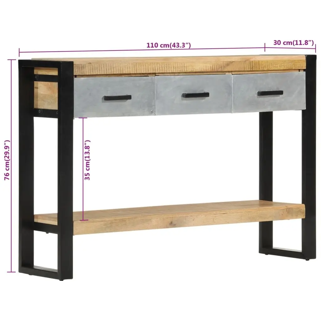 Console Table Solid Mango Wood 110x30x76cm Brown with 2 Drawers and 1 Shelf
