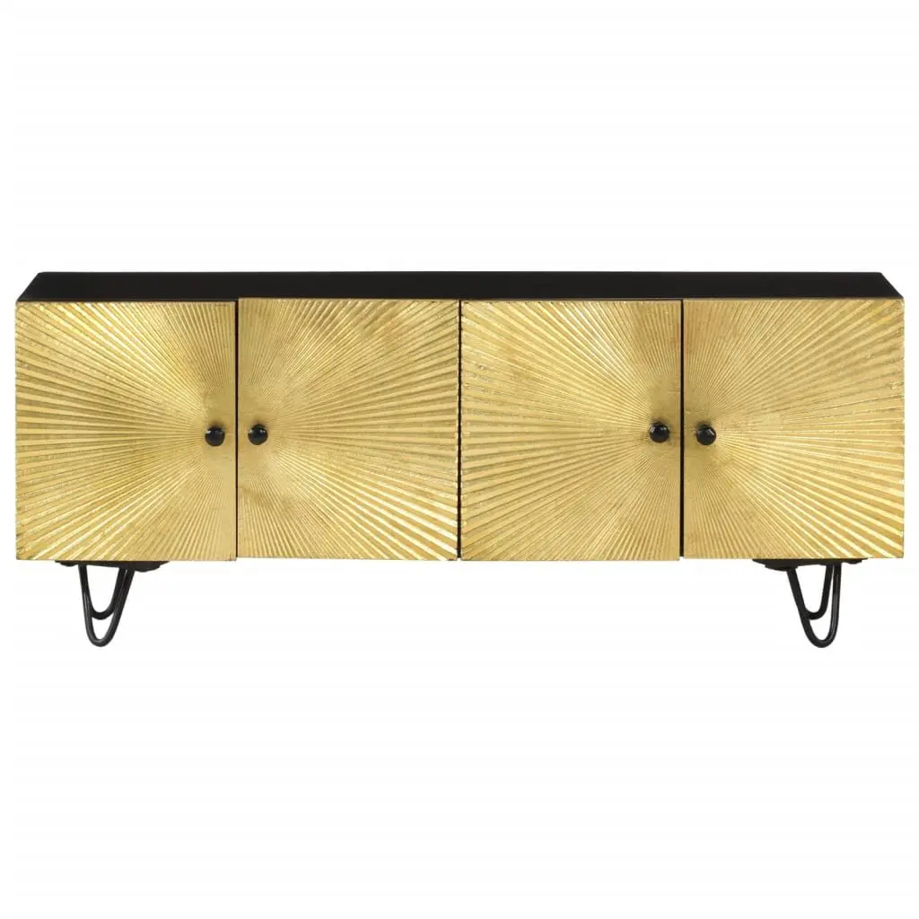 TV Cabinet Solid Mango Wood 110x30x45cm Gold Storage Unit with Doors Compartments
