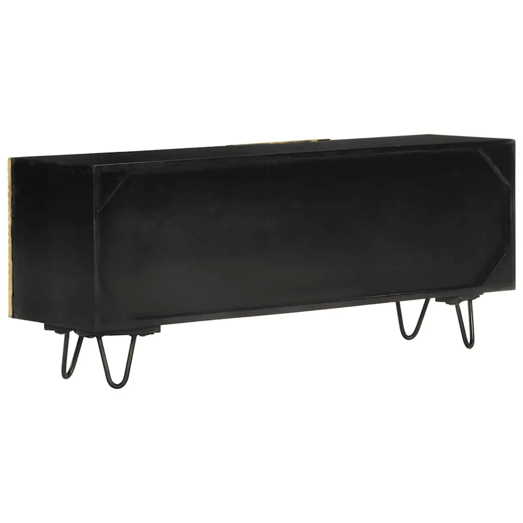 TV Cabinet Solid Mango Wood 110x30x45cm Gold Storage Unit with Doors Compartments