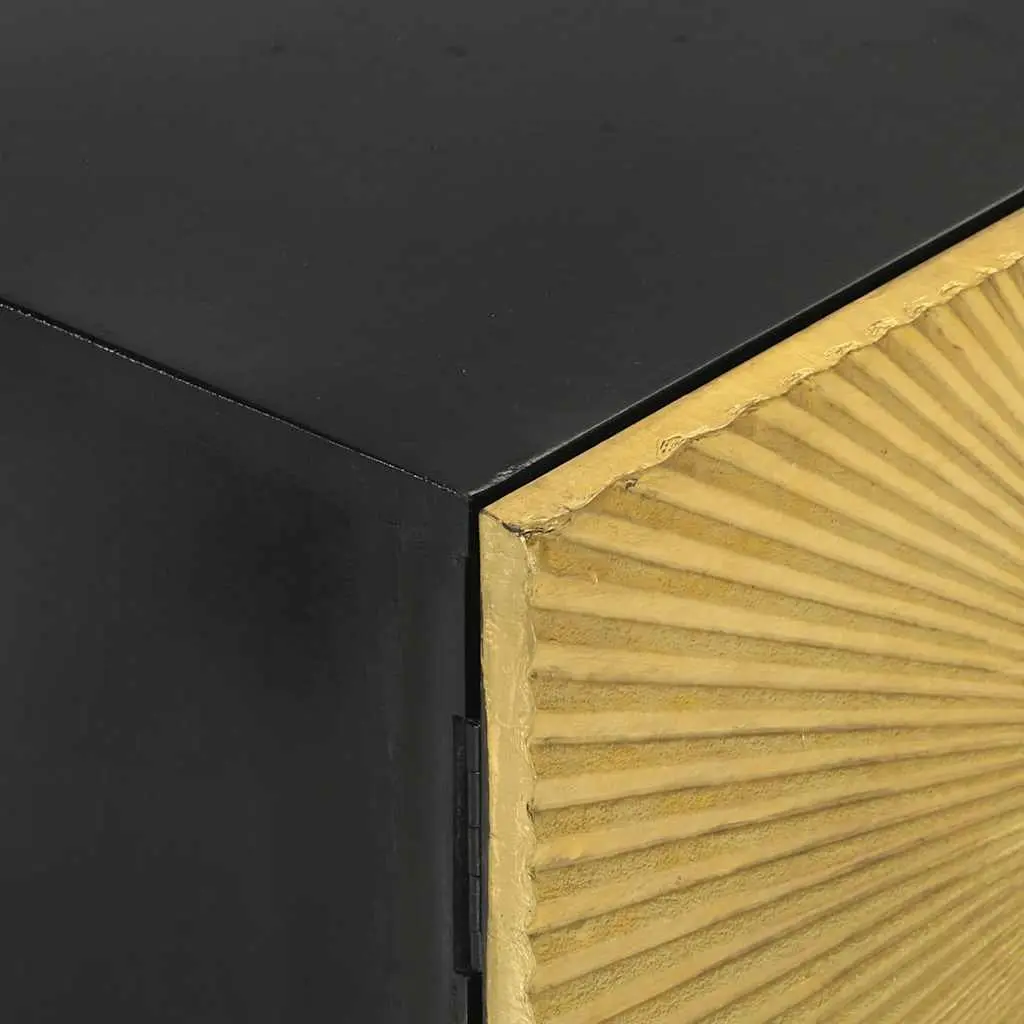 TV Cabinet Solid Mango Wood 110x30x45cm Gold Storage Unit with Doors Compartments