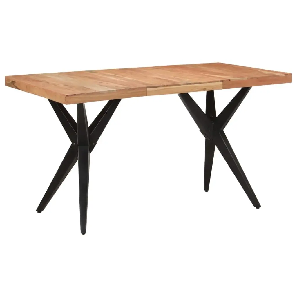 Dining Table Solid Acacia Wood 140x70x76cm Black Iron Frame Industrial