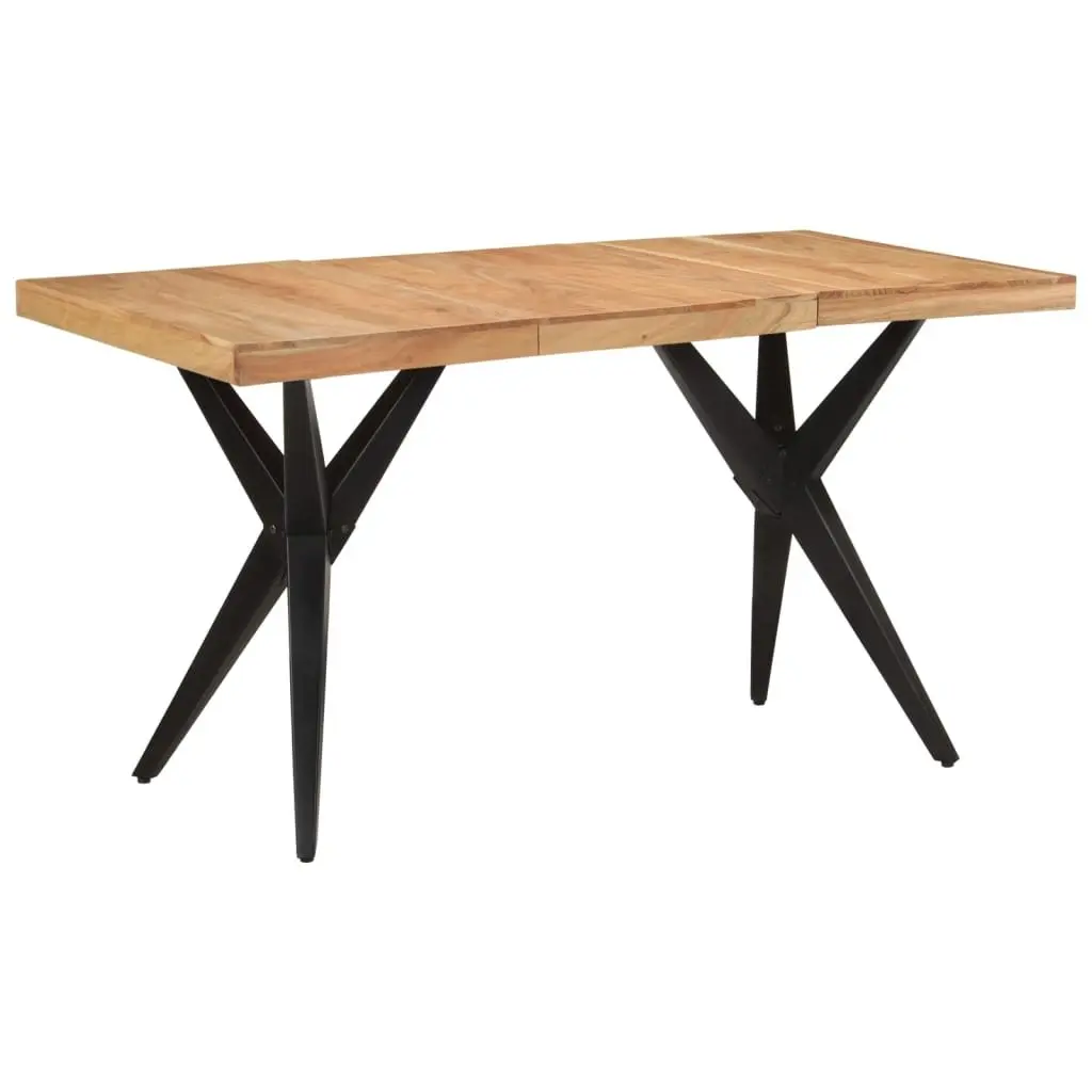 Dining Table Solid Acacia Wood 140x70x76cm Black Iron Frame Industrial