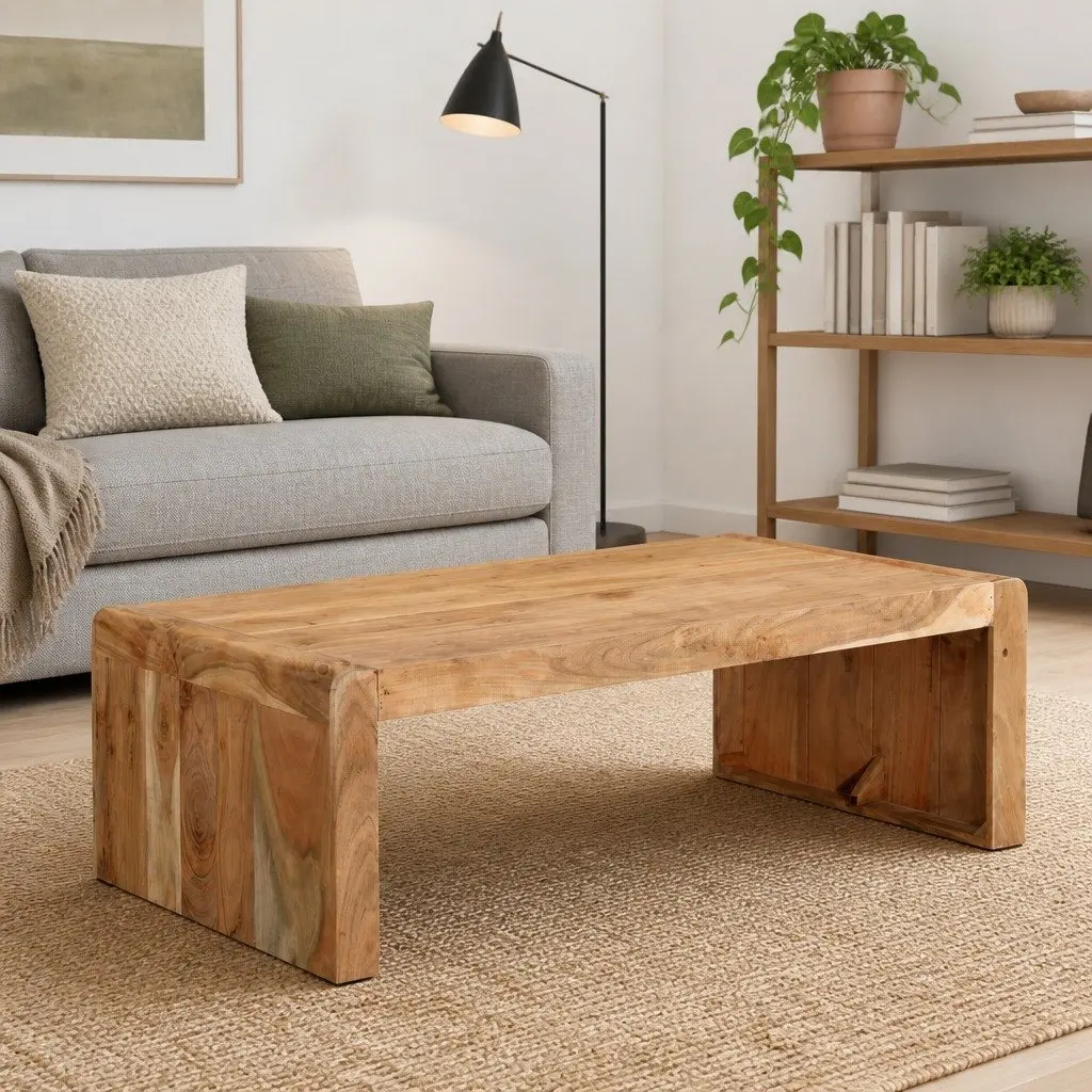 Coffee Table 110x55x35 cm Solid Acacia Wood Brown Farmhouse Living Room Accent