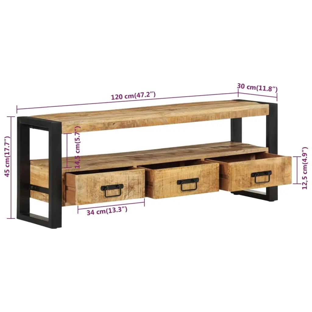 Solid Wood TV Cabinet Mango 120x30x45 cm Brown Media Storage Unit Drawers