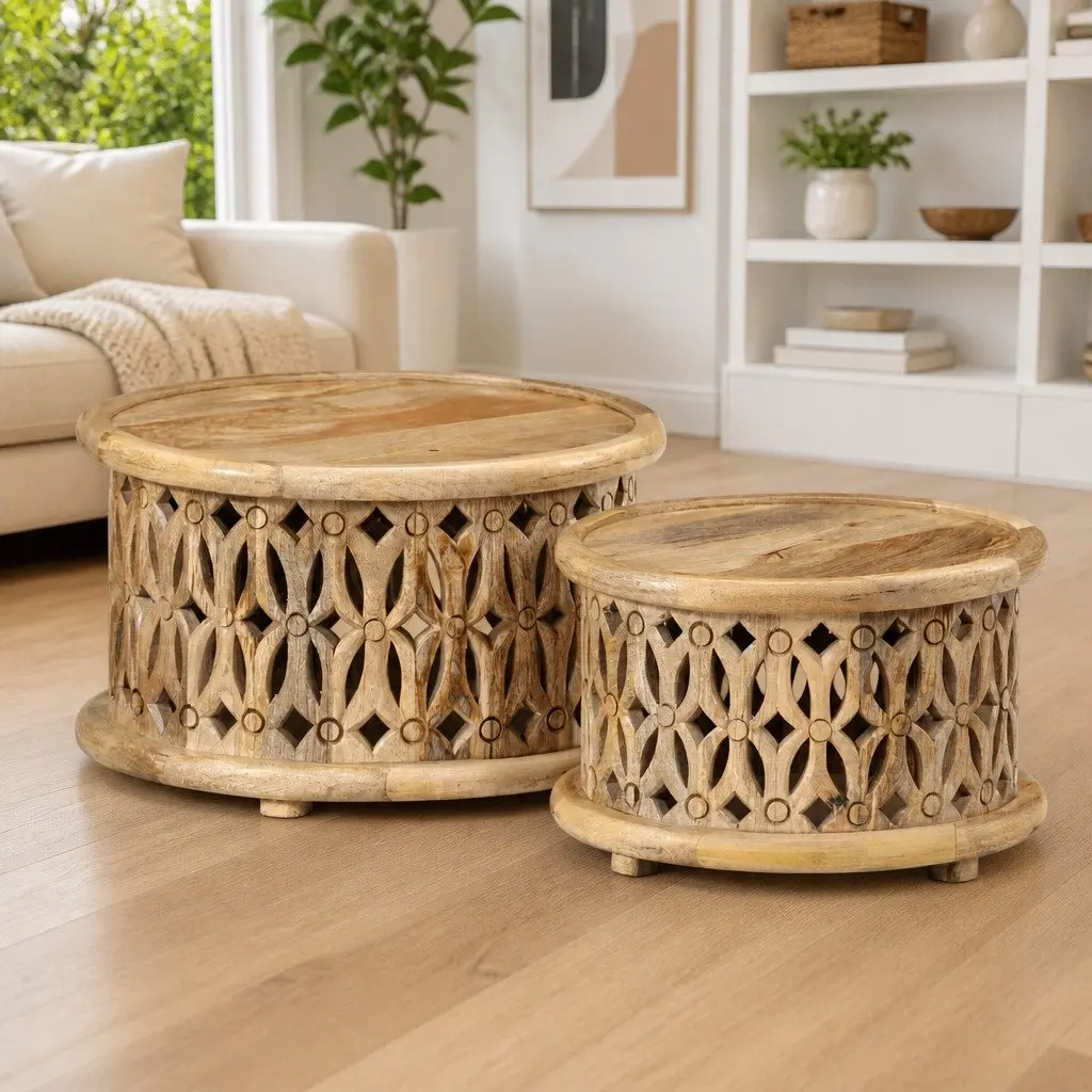 2 Piece Coffee Table Set Solid Mango Wood Brown