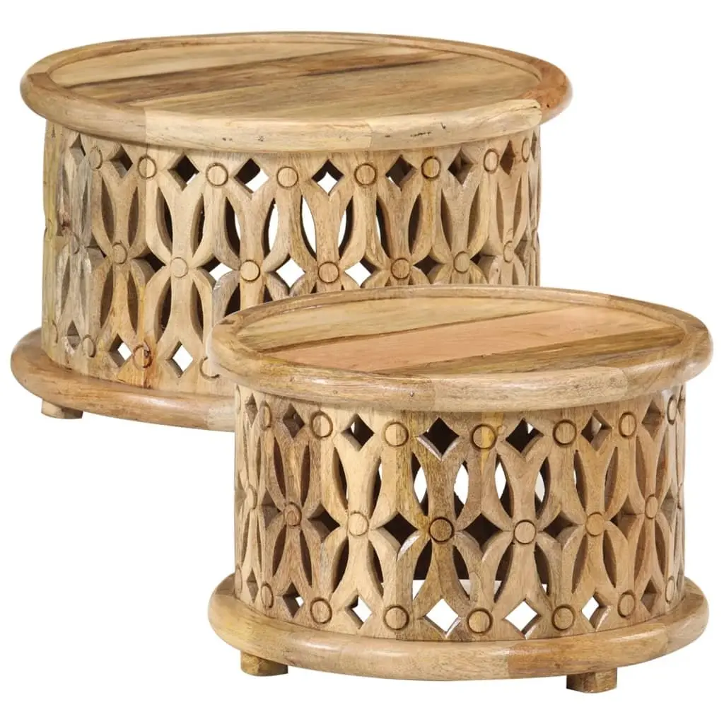 2 Piece Coffee Table Set Solid Mango Wood Brown
