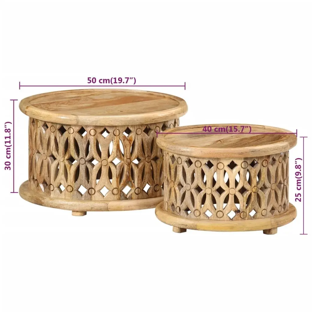 2 Piece Coffee Table Set Solid Mango Wood Brown