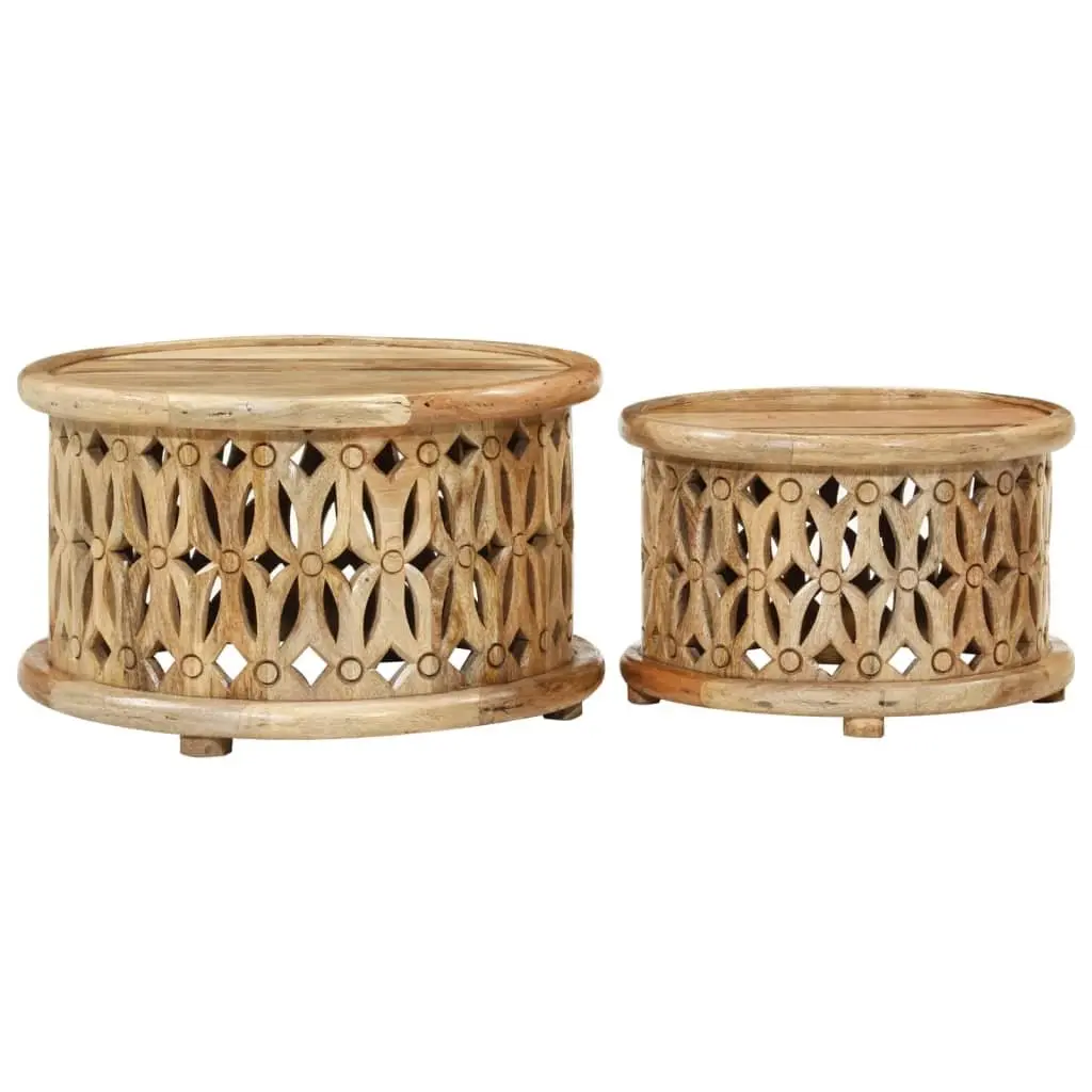 2 Piece Coffee Table Set Solid Mango Wood Brown