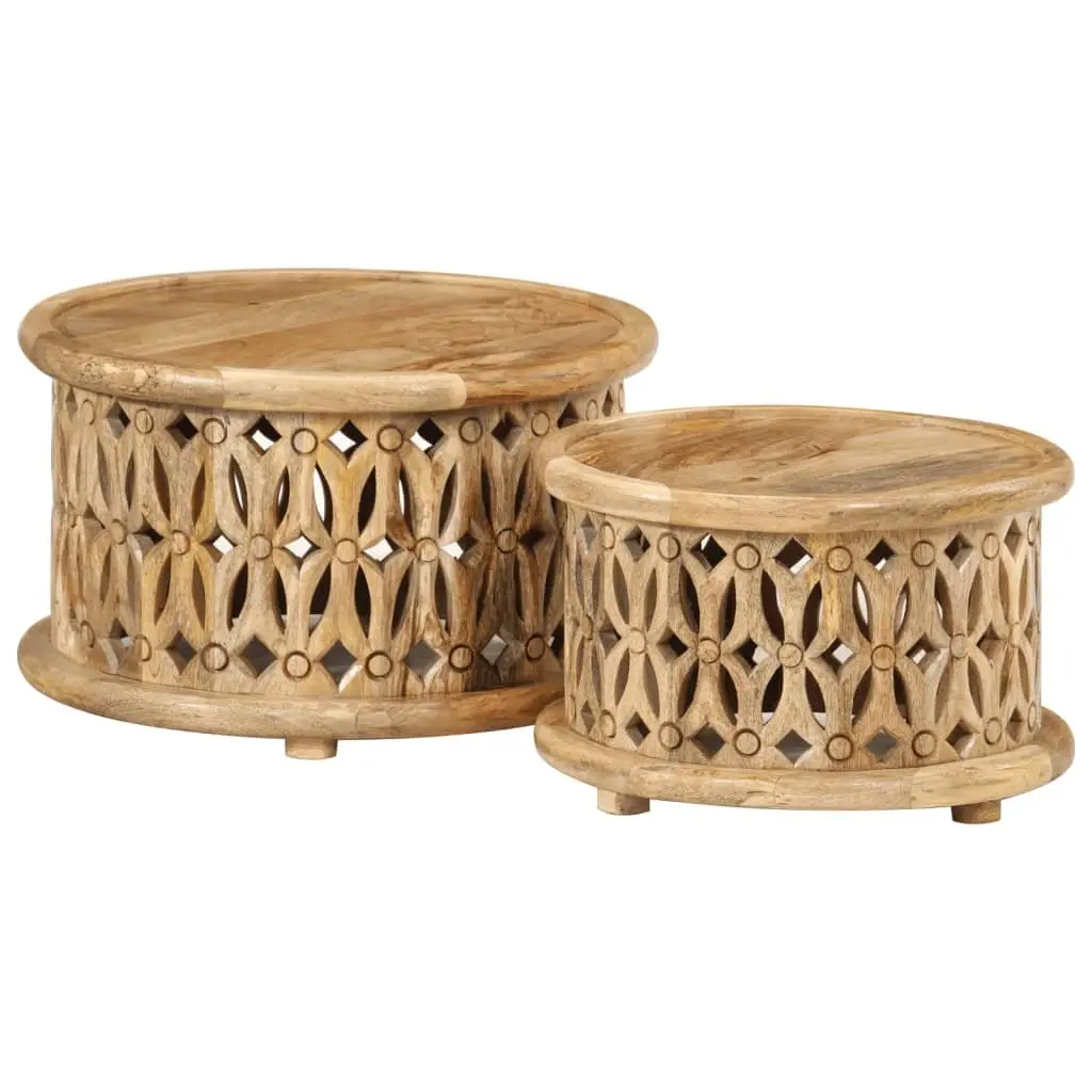 2 Piece Coffee Table Set Solid Mango Wood Brown