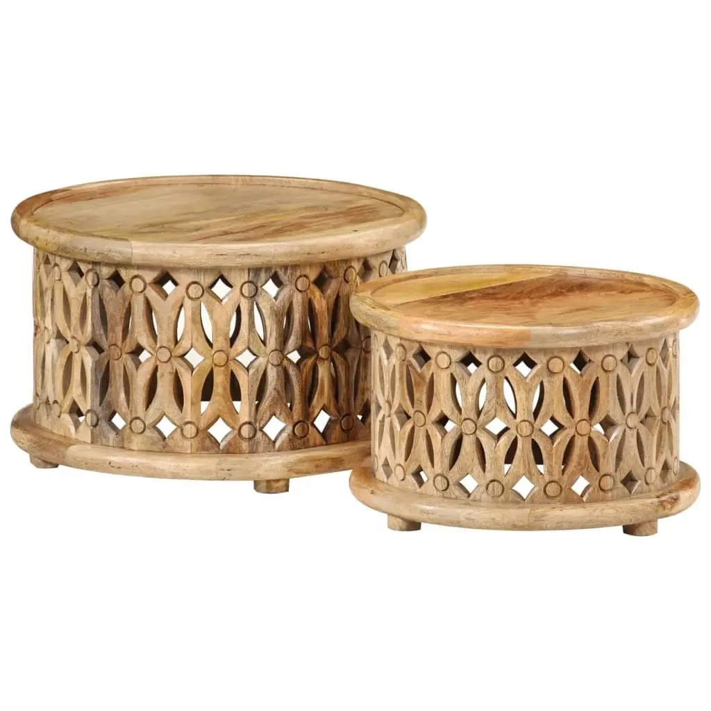 2 Piece Coffee Table Set Solid Mango Wood Brown