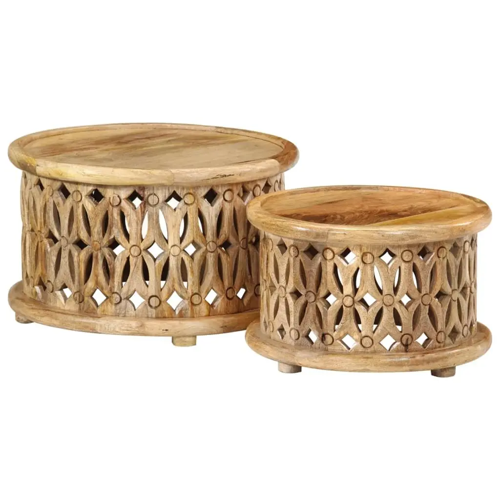 2 Piece Coffee Table Set Solid Mango Wood Brown