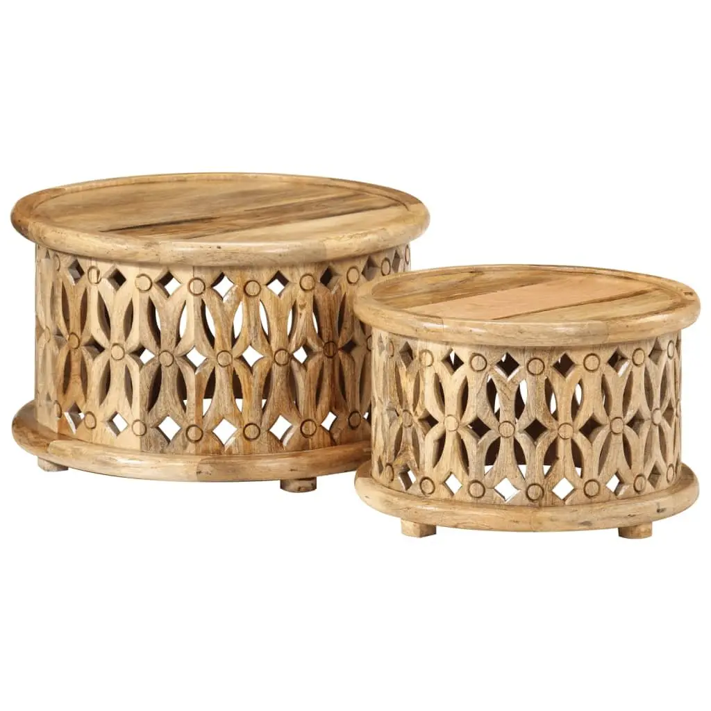 2 Piece Coffee Table Set Solid Mango Wood Brown