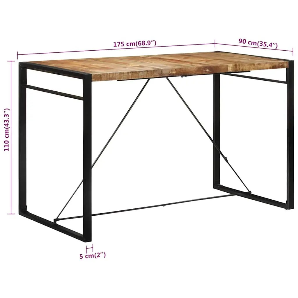 Bar Table Brown Solid Mango Wood with Metal Frame 175x90x110 cm for Kitchen Dining Space