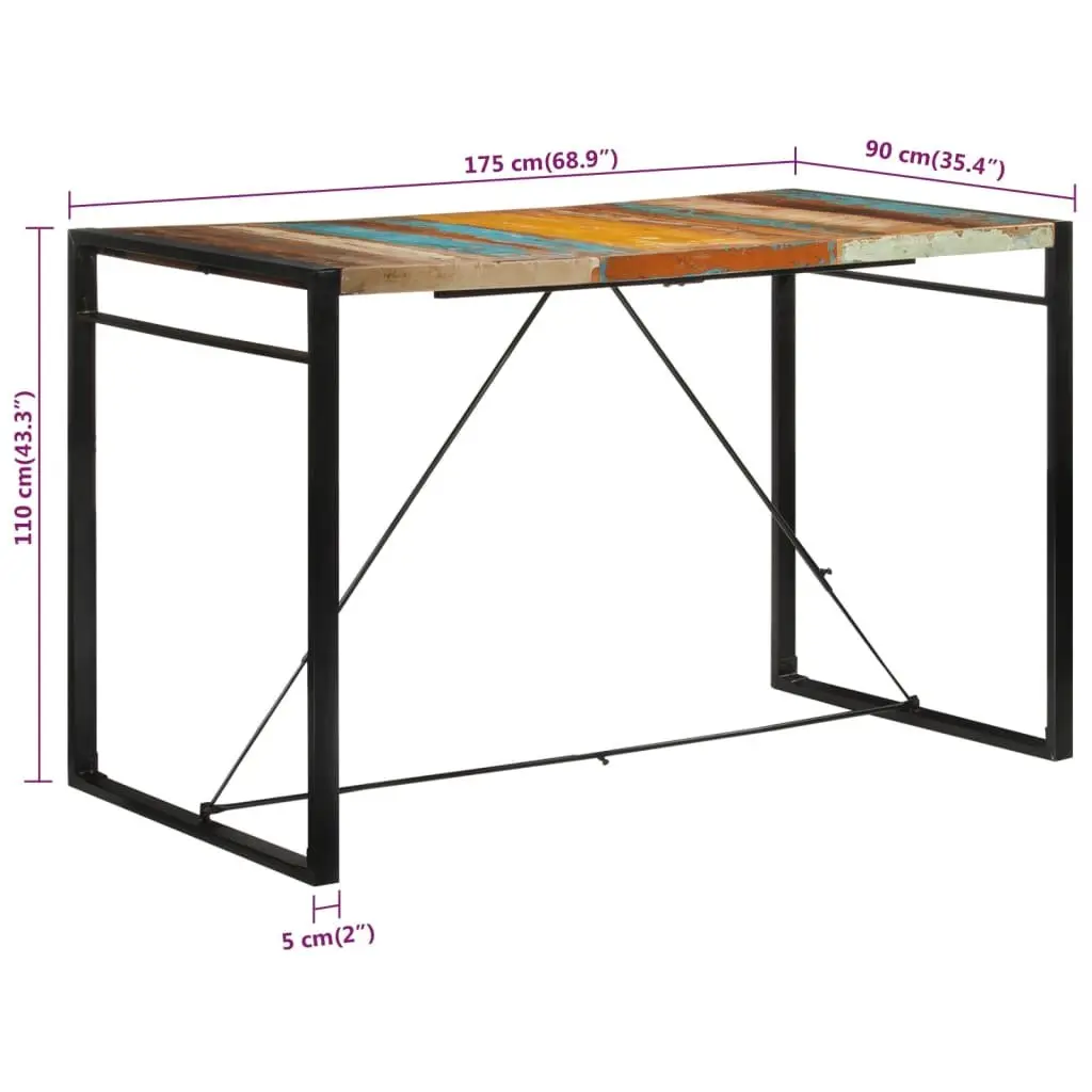 Bar Table Vintage Style Solid Reclaimed Wood 175x90x110 cm Brown Handmade Kitchen Dining