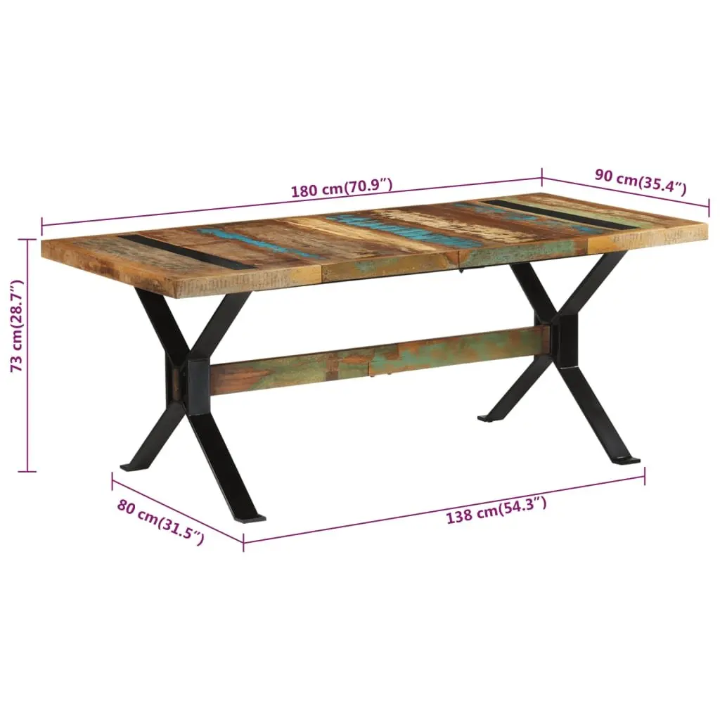 Dining Table Vintage Brown Solid Reclaimed Wood 180x90x73cm Metal Frame Kitchen