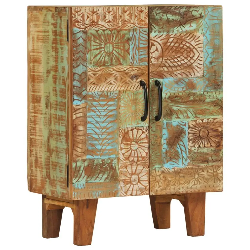 Hand Carved Wooden Sideboard Cabinet Reclaimed Wood Storage Accent Furniture