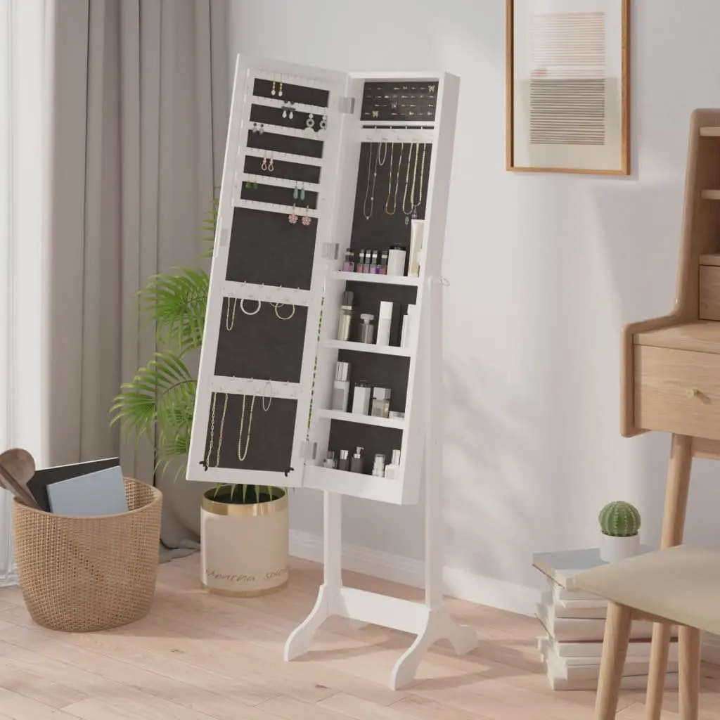Floor Mirror White Engineered Wood Storage 34x37x146cm for Bedroom Hallway Dressing Room