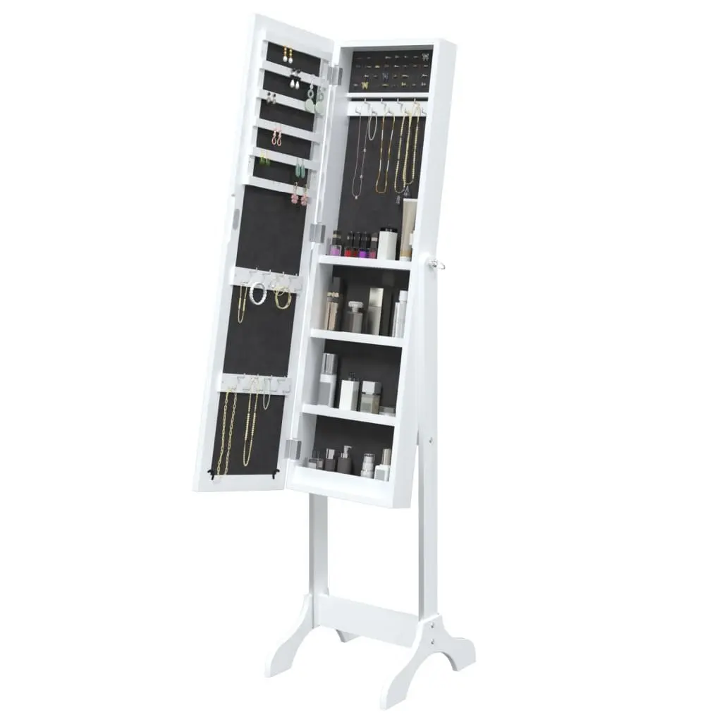 Floor Mirror White Engineered Wood Storage 34x37x146cm for Bedroom Hallway Dressing Room