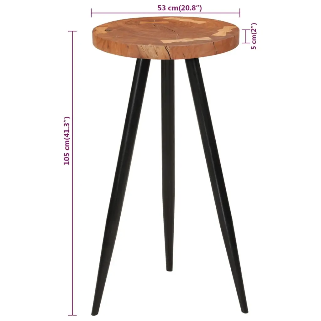 Log Bar Table Solid Wood Acacia Round Dining Kitchen Industrial Style Iron Legs