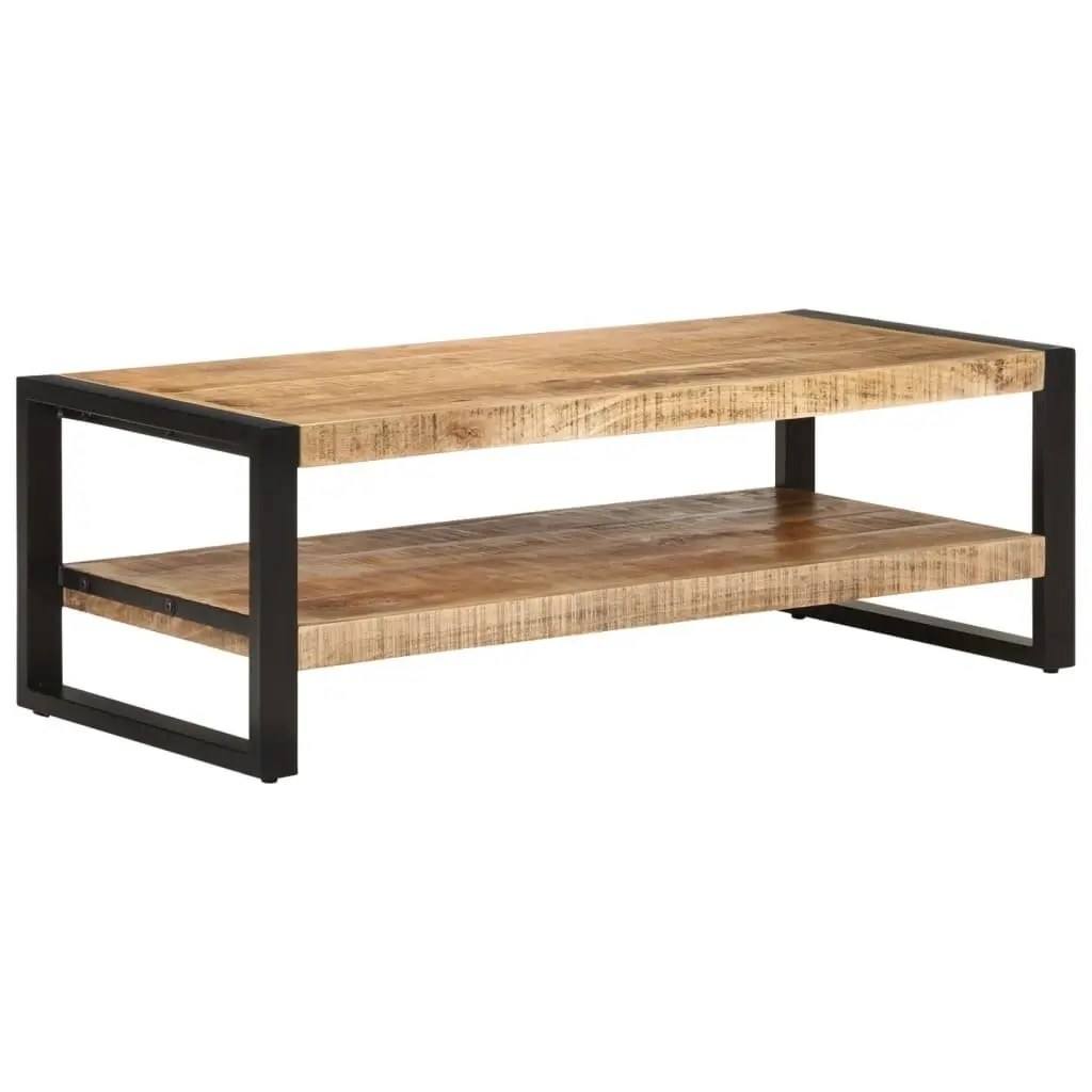 Coffee Table 120x55x40 cm Solid Wood Mango Rustic Two Tier Storage
