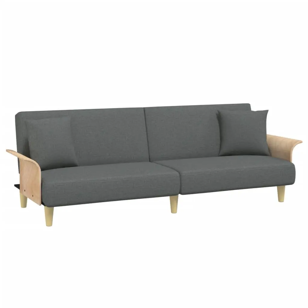 Sofa Bed with Armrests Grey Fabric Adjustable Backrest Sleeper Couch Guest Bed