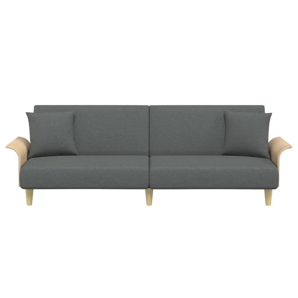 Sofa Bed with Armrests Grey Fabric Adjustable Backrest Sleeper Couch Guest Bed